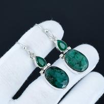 Elegantiški smaragdo brangakmenių auskarai, 925 prabos sidabriniai auskarai, papuošalai vakarėliams, kabančio tipo auskarai jubiliejinėms dovanoms 5.5 Cm žalia
