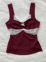 New 2026 Summer French Style Sweet Girl Sexy Lace Patchwork Camisole - Slimming and Versatile Top M vyno raudonos spalvos