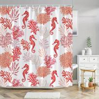 1 Egzotiškas jūros gyvūnų dušo užuolaida, ryški raudona žuvytė-arkliukas ir koralų raštas, poliesteris, skalbiama mašinoje, tinkama vonios kambariui 90X180cm gray