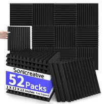 52 Pakuotės pigios akustinės putplasčio plokštės 1 x 12 x 12 colių didelių garsui nepralaidžių putplasčio plokščių sienos, pleišto garsui nepralaidžios sienų plokštės Acou juoda