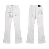 LUXEON Splicing Flare Džinsai Vyrams Stacked Kelnės Streetwear Kelnės Harajuku Goth Plateškės Kelnės Punk Ilgos Kelnės 30 white