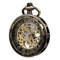 TREEWETO Pocket Antique with Chain Watch, Hand-wound, Mechanical, Skeleton, Men's, (Bronze)