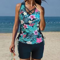 2025 m. Nauji moteriški maudymosi kostiumėliai „Tankini“ 2 dalių „Tankini Camisole“ viršutiniai bikinio komplektai, marginti maudymosi kostiumėliai, skirti moterims, viršutiniai maudymosi kostiumėliai L juoda