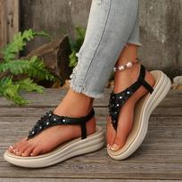 Summer Herringbone Open-toe Shoes Thick-soled Sandals Women's Flower Shoes Beach Toe Flip-flops 36 juoda