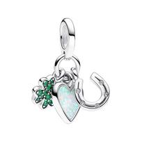 Pandora Keturlapis dobilas Širdelė Pasaga Pakabukas Moterims papuošalai Sidabrinis 792755C01 Box