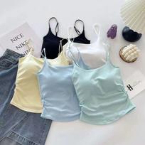 Desirable Hot Girl Pleated Strap Camisole with Chest Pad and Beautiful Back Design One Size geltona
