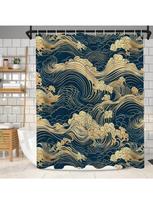 Japonijos bangų dušo užuolaida Rytietiška Vintažinė Banga Vienaspalvė Kanagavos įkvėpta Antikinis meno tema Vonios dekoravimo rinkinys Mašininis 90x180CM