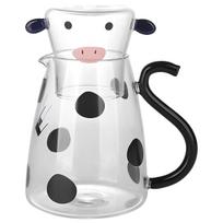 500 ml Elegantiškas Stiklinis Vandens Ąsotis su Derančiu Puodeliu - Puikiai tinka Arbatai, Pienui, Kavai ir kt. - Ideali Dovana Mamai, Motinos dienai ir Moterims Cow Glass Water Pitcher