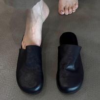 Soft sheepskin~ One-pedal lazy leather bag head sandals women's summer black commuting versatile wear Muller half slippers 35