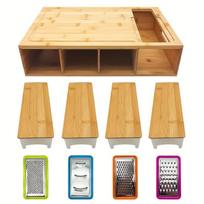 Bamboo Cutting Board With Containers - Meal Prep Station With Removable Top Kitchen Boards & Food Storage Tray With Lids 40x26x9.5cm