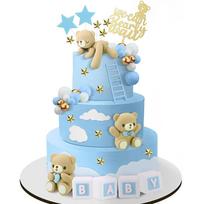 Bear Cake Toppers Mini Bear Cake Decorations 35pcs Gold White Dark Brown Ball for Boy Girl Baby Shower Birthday Party Decoration L mėlyna