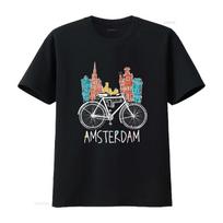 Amsterdamas Marškinėliai Retro Nyderlandai Dviračio Dviratis vintage Skalbti Šiek tiek Ištemptas Laisvalaikio Unisex Viršus Kasdieniam Dėvėjimui Minkštas S juoda