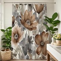 Boho Ruda Pilka Ruda Gėlėta Dušo Užuolaida Vandens Spalvos Bohemiškos Gėlės Dušo Užuolaidų Rinkinys Vonios Kambariui Retro Botaniniai Lapai Rus 90x180cm