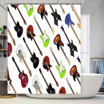 Rock Out with Your Guitars: Electric Guitar Pattern Shower Curtain Music Lover's Decor for Bathroom or Kitchen W90xH180cm