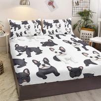 Apvaliakojis prancūzų buldogas 3 dalių patalynės komplektas 2 pagalvių užvalkalai Mielas animacinis gyvūnėlis Miegamojo dekoras 137cmx190cm white
