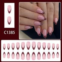 Sweet French Style Medium Almond Press On Nails 24Pcs Glossy Burgundy White Dot Design Fall Winter Trendy raudona