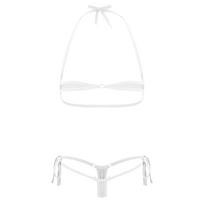 Moterų nėrinių surišamas halterio bikini komplektas žemo liemens stringai mikro dviejų dalių maudymosi kostiumas paplūdimio apatinis trikotažas One Size balta