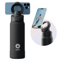 Termoso butelis Nerūdijančio plieno sportinis vandens butelis su magnetiniu telefono laikikliu Izoliacinis puodelis Lauko sportui Fitnesui Gėrimo indai 710ML juoda
