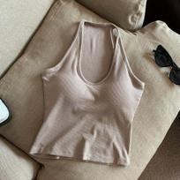 Spicy Girl Spaghetti Strap Tank Top with Chest Pads – Sexy Backless, Slimming, Versatile Summer Wear for Women XL [Includes Same-Pad]