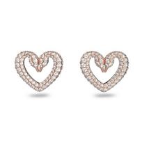 Swarovski Una Dvigubo gulbės širdies metaliniai auskarai Moteriški auskarai 5628659 Box (Random Color)