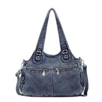 Vintage Denim Tote Bag Women Shoulder Bag Handbag šviesiai mėlyna spalva