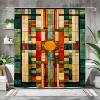 Dušo užuolaida Franko Loido Raito įkvėpta – Art Deco geometrinio vitražo dizainas, vandeniui atsparus audinys, vonios kambario dekoras W90xH180cm