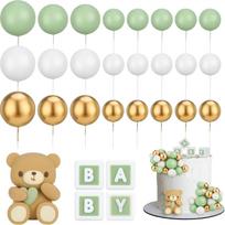 29Pcs Ball Cake Topper Bear Baby Shower Cake Decorations with Cute Bear Blue BABY Letter Blue Gold White Foam Balloon for Kids