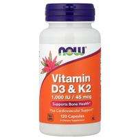 Now Foods Vitamin D-3 & K-2 Veggie Capsules, 120 Tablets
