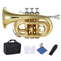 Žalvarinis Trimitas Mini Trimitas B-plokščias Žalvarinis Pučiamasis Instrumentas su Pūstuku Pirštinėmis Valymo Šluoste Nešiojimo Dėklu Mini Trimitas auksas
