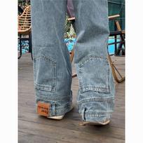 Retro Loose High Waist Jeans Wide-leg Pants L šviesiai mėlyna spalva