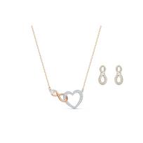 Swarovski Infinity rožinio aukso širdelės karoliai ir auskarų rinkinys moterims 5521040 Box (Random Color)