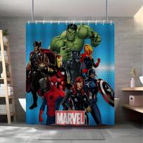 1 vnt. „Marvel“ superherojų dušo užuolaida su kabliukais – ryškaus poliesterio dizainas, skalbiama skalbimo mašinoje, be pamušalo, animacinio personažo vonios kambarys 90x180cm