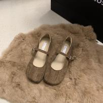 Giant white! Flat shoes women's single shoes shallow mouth one word with spring and autumn new round head grandma shoes black shallow mouth single sh 35 chaki