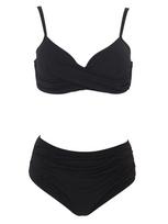 „Lus“ dydžio maudymosi kostiumėliai, juodi „push Up“ bikini maudymosi kostiumėliai, moteriški 2024 m. solidūs pilvo kontrolės dviejų dalių maudymosi kostiumėliai „Biquini“ L juoda