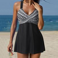 2 dalių maudymosi kostiumėliai moterims Harajuku Tankini Top su šortais Vasarinis tamprus maudymosi kostiumėlis su raukiniais Bohemia Beach Bikini L juoda