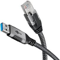 Goobay 70498 Ethernet Cable USB-A 3.2 Gen1 Male to RJ-45 Male 2m, Black/Silver