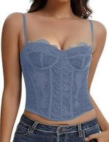 Spicy Girl Eyelash Lace Trim Slim Fishbone Corset Camisole Extra Small vyno raudonos spalvos