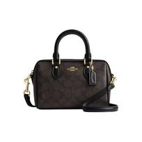 „Coach Brown“ firminis drobinis mini „Rowan“ sportinis krepšys su odine apdaila ir auksinėmis detalėmis kasdieniam naudojimui Basic Set (Bag+Dust Bag)