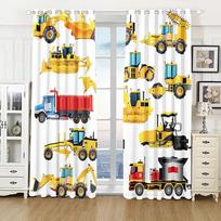 2 Panels 3D Cartoon Farm Tractor Truck Excavator Bulldozer Child Curtains designed for Boys Kids Room Kitchen Area Windows Decorative Curtains W60xH100(CM)x2pcs&Grommet Top