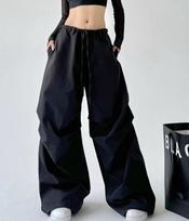 Vintažinės plačios cargo kelnės Y2k 2000-ieji Moteriškos Oversized Harajuku Gatvės stilius Korėjietiška mada Hip Hop Klostuotos kelnės Ruduo L juoda