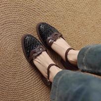 Fashion retro super soft woven hollow high-heeled bag head sandals 2025 summer new thick-heeled sandals women 35 juoda ruda spalva
