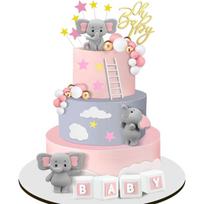 35pcs Pink Elephant Cake Toppers Mini Cake Decorations Cupcake Toppers Pink White Pearl Ball for Girl Baby Shower Birthday L rožinė