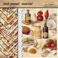Vintage Warm Tone Food Picture Journal Stickers - Red Wine Theme, 10 Sheets