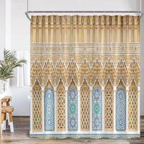 3D marokietiška vintažinė dušo užuolaida sendinto vartų geometrinis raštas durų angos dizainas įėjimo architektūrinis rytietiško stiliaus vonios užuolaida 90x180cm-35x70in