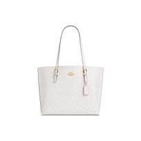Coach Baltos spalvos parašo drobės didelė rankinė su odinėmis rankenomis ir auksiniais metaliniais elementais kasdieniam naudojimui Basic Set (Bag+Dust Bag)