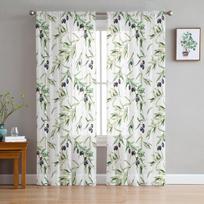 Watercolor Olive Leaf Tulle Curtains Sheer Valances For Living Room Home Decor Drape Panel 135W x 114H(cm)