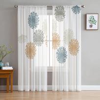 Dandelion Flowers Black White Sheer Drapes Ideal for Living Room Ornamentation Netting Voile Organza Window Curtains for Kitchen Bedroom W135 x H115cm x1&Rod Pocket