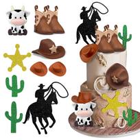 10pcs Cowboy Cake Decorations Cowboy Cactus Cowboy Hat and Boot Cake Toppers for Western Cowboy Farm Theme Birthday Party Decor