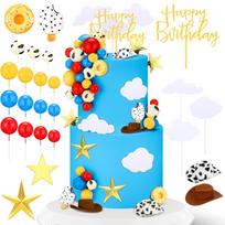 57pcs Red Yellow Blue Ball Cake Toppers Cartoon Story Cake Topper with Cowboy Hat Cloud Donut for Baby Shower Birthday Party