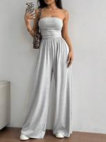2026 Versatile High-Waisted Strapless Jumpsuit with Wide-Leg Casual Long Pants Large rožinė